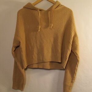 Divided Tan Cropped Hooded Sweater
